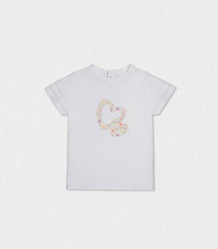 Baby girl t-shirt with embroidered heart design for elegance.
