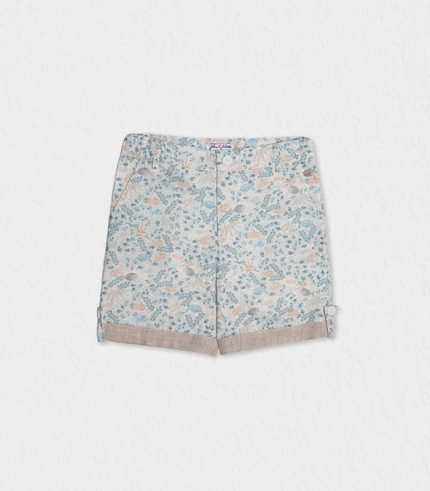 Organic boys cotton shorts with a stylish rolled hem and button detail