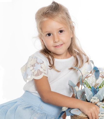 Girl blouse Elara with embroidered ruffled sleeves