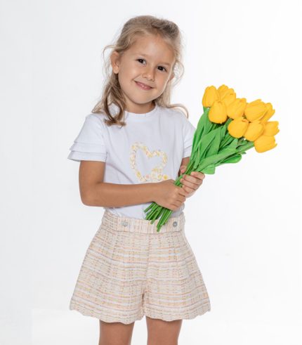 Stylish and classy girl tweed shorts with adjustable waist and luxurious fabric for a perfect summer look.
