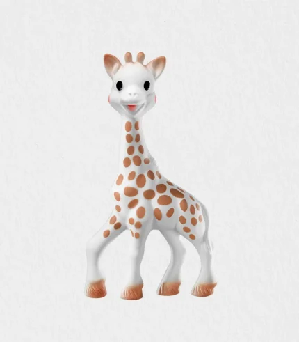 Close-up of the Natural Rubberbaby chew toy textured surface, chewable horns and ergonomic design crafted from 100% natural rubber—Dubai baby gift shipped worldwide.