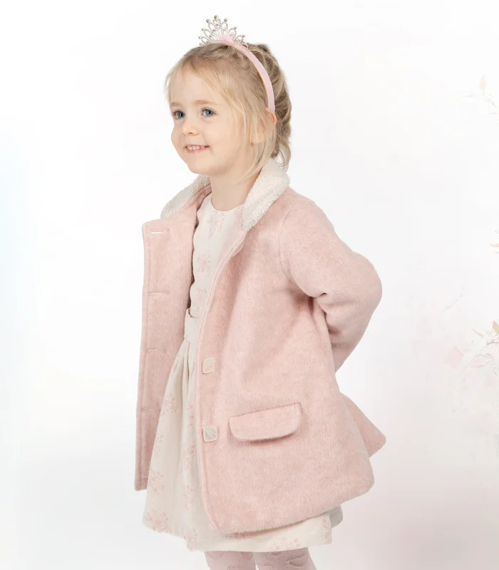 Girl_Coat Donna_Pink_1 Chic girls wool coat with button closure and refined detailing